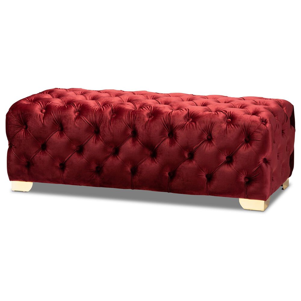 Baxton Studio Avara Bench Ottoman in Burgundy, , large