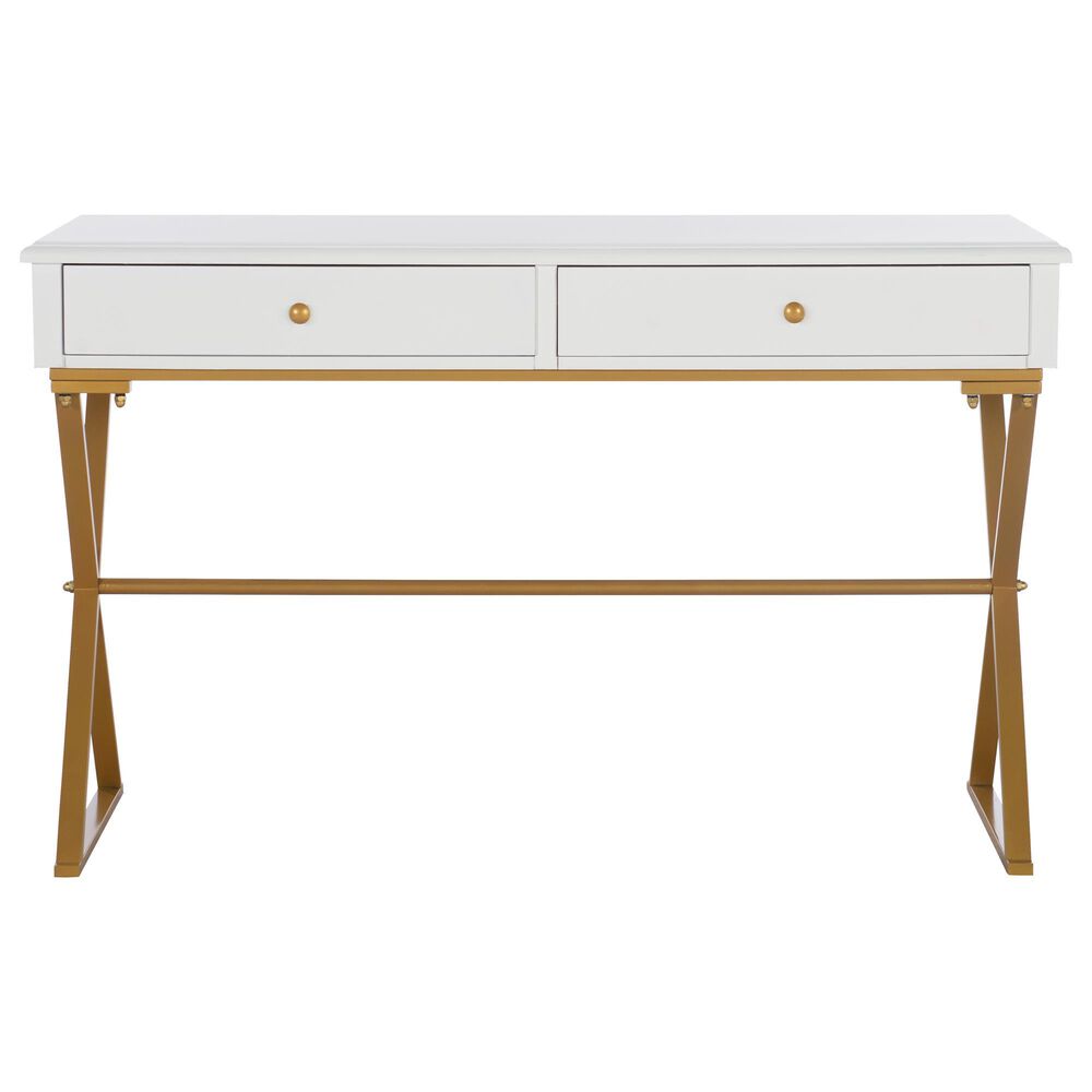 Linon Home Decor Campaign 2-Drawer Desk in White and Gold, , large
