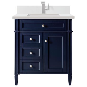 James Martin Vanities Brittany 30" Single Bathroom Vanity in Victory Blue with Single Hole 3 cm White Zeus Quartz Top and Rectangular Sink, , large