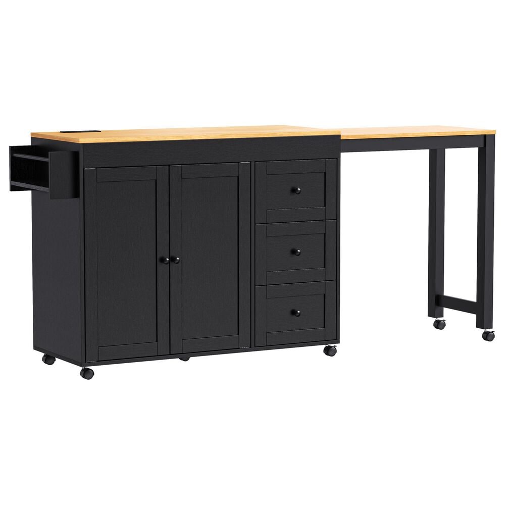 HOMLUX 74.8" Kitchen Island with Extendable Dining Table in Black and Natural, , large