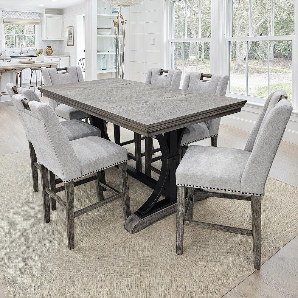 Maison Estee Portland Counter Dining Table and Chairs in Antique Gray Oak Finish, , large