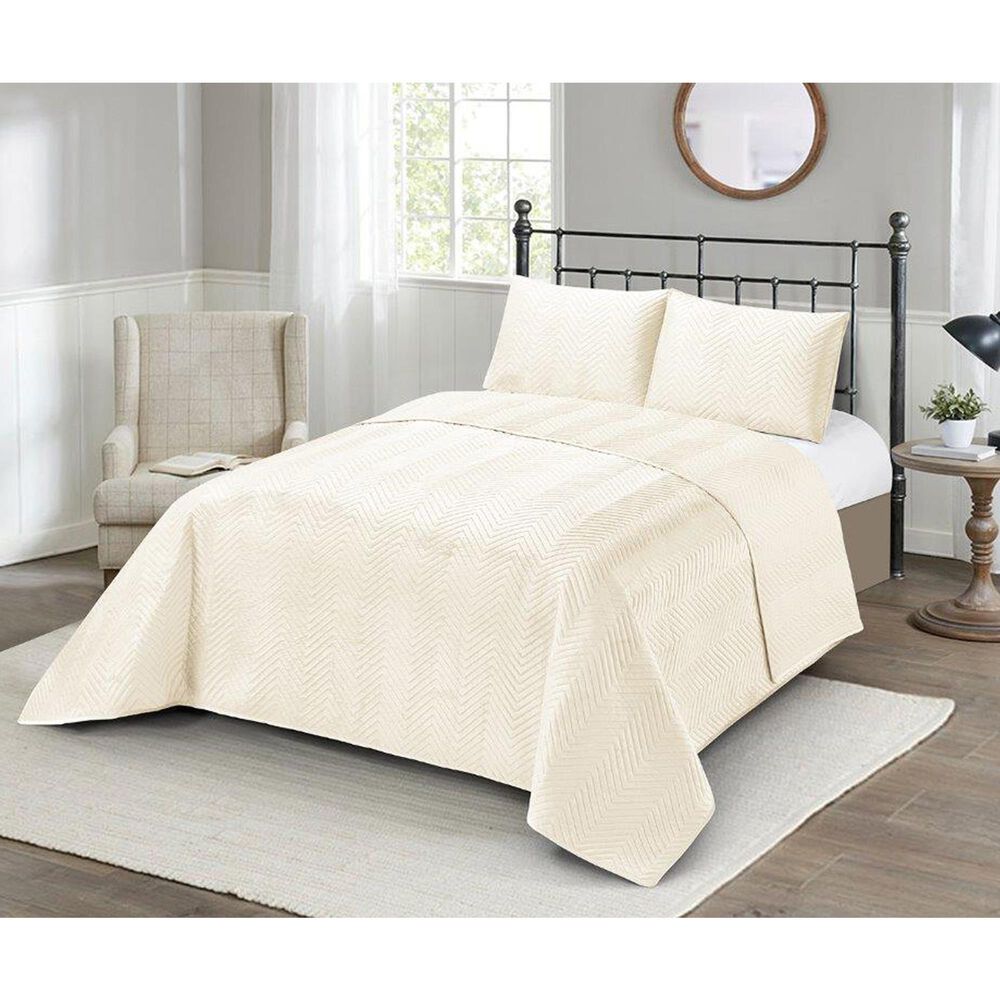Duke Imports Virah Bella Micromink 3-Piece King Quilt Set in Alabaster Chevron, , large