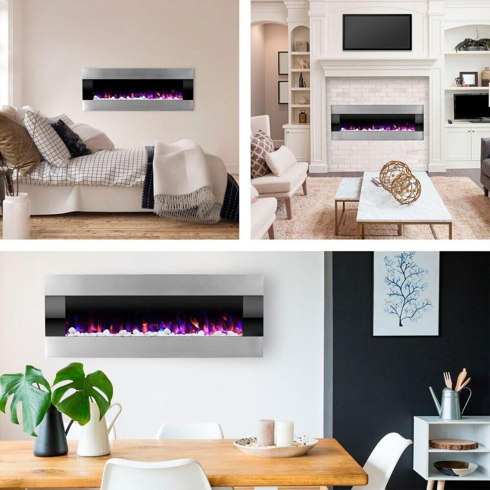 Timberlake Northwest 54&quot; Fire Ice Wall Mount Electric Fireplace in Stainless Steel, , large