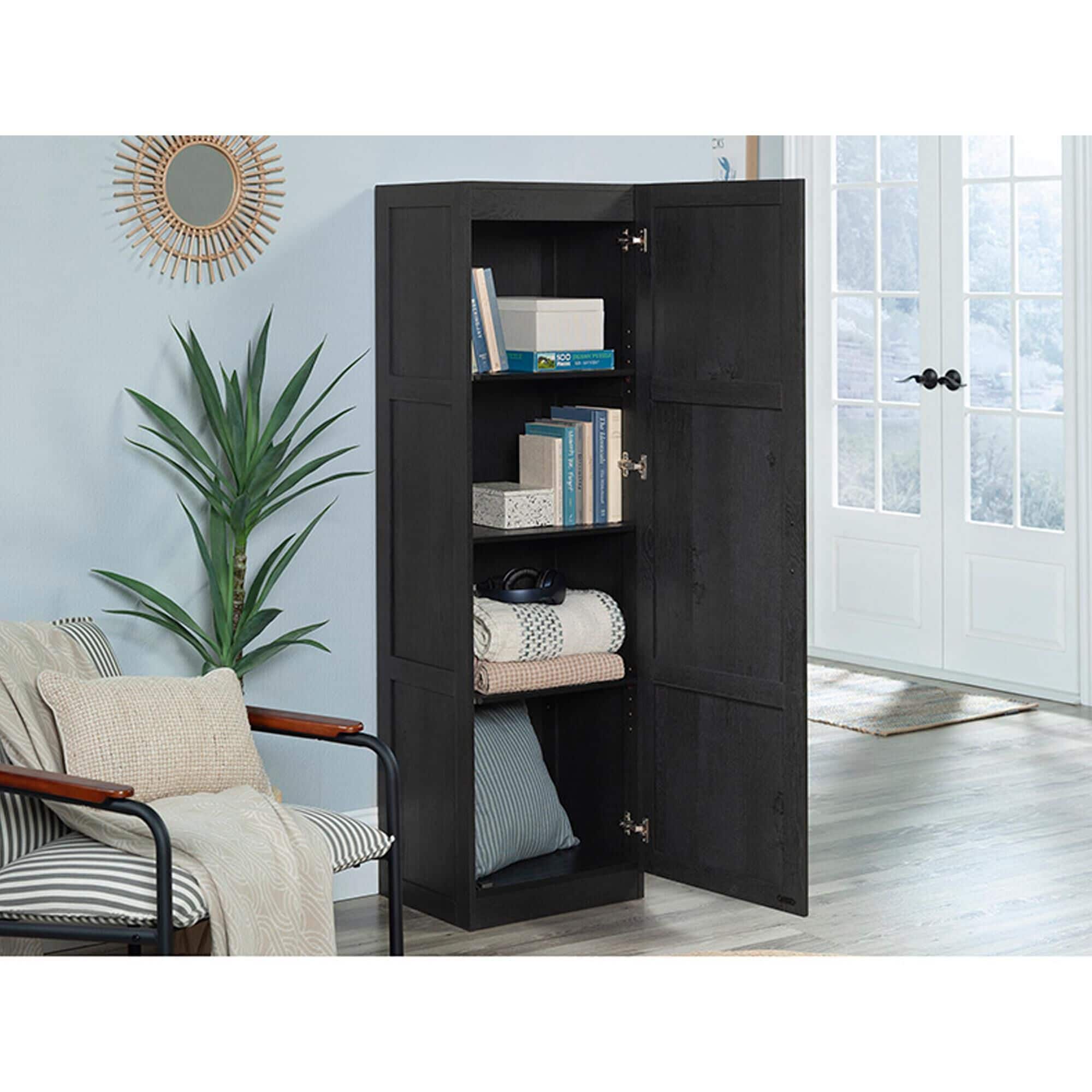 Sauder 4-Shelf Storage Cabinet in Raven Oak