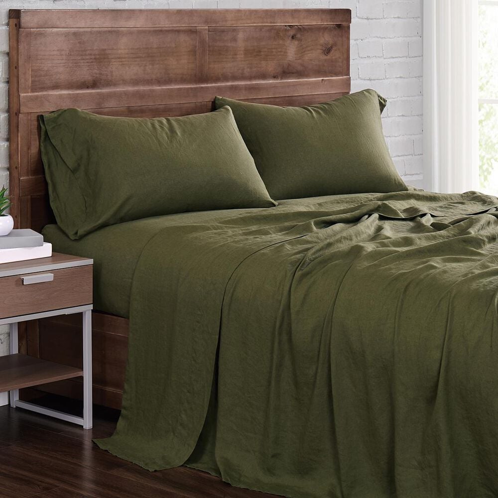 Pem America Brooklyn Loom Linen 4-Piece King Sheet Set in Olive Green, , large