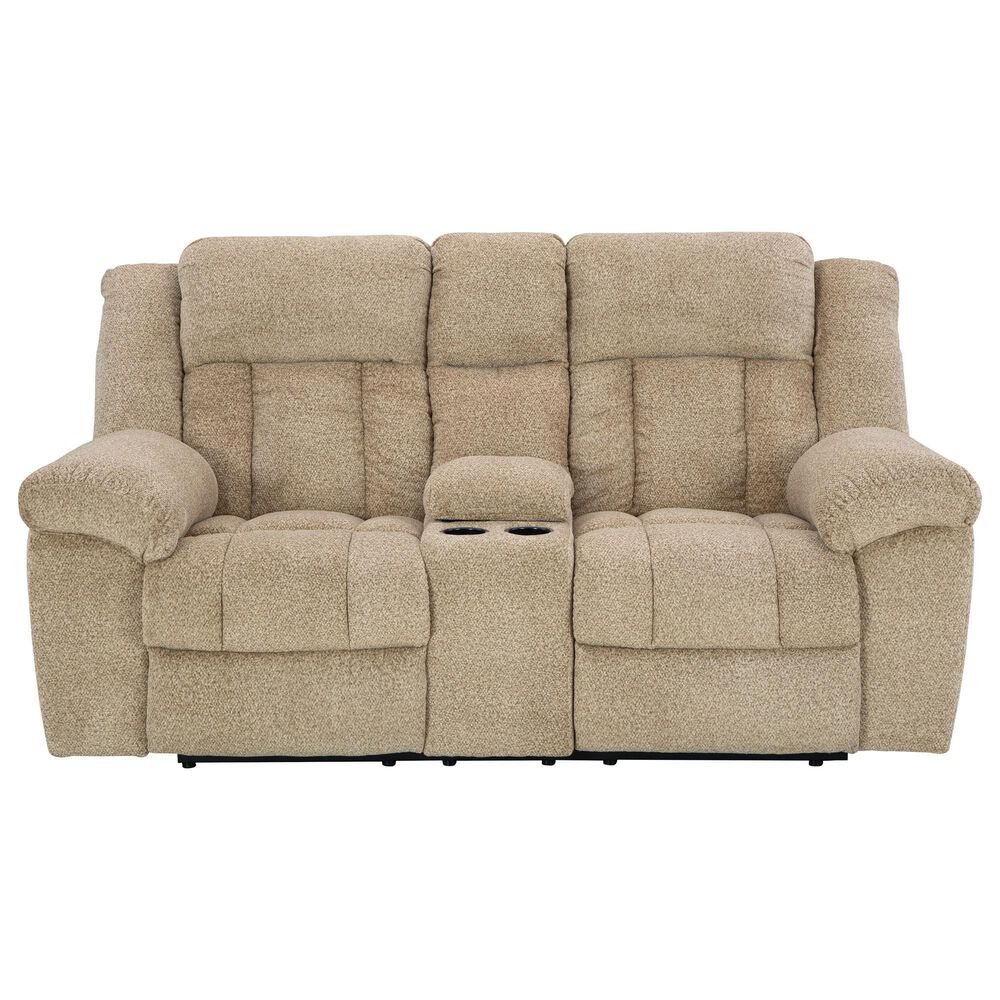 Ashley Tip-Off Power Reclining Loveseat with Adjustable Headrest in Wheat, , large