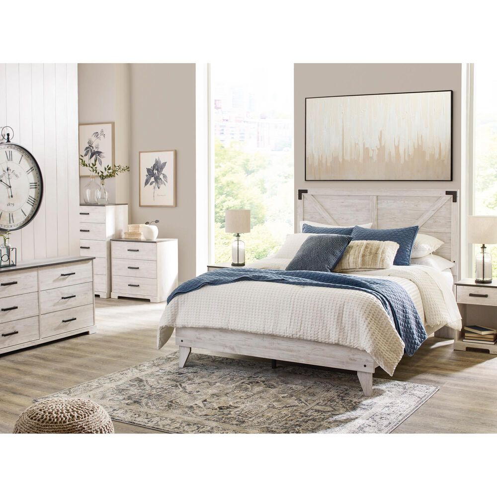 Ashley Shawburn Queen Panel Platform Bed in White/Dark Charcoal, , large