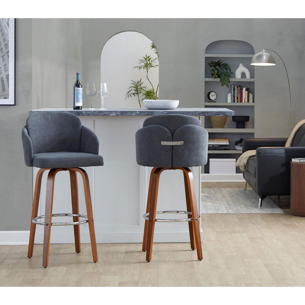 LumiSource Dahlia Swivel Bar Stool with Grey Upholstery in Walnut and Chrome (Set of 2), , large