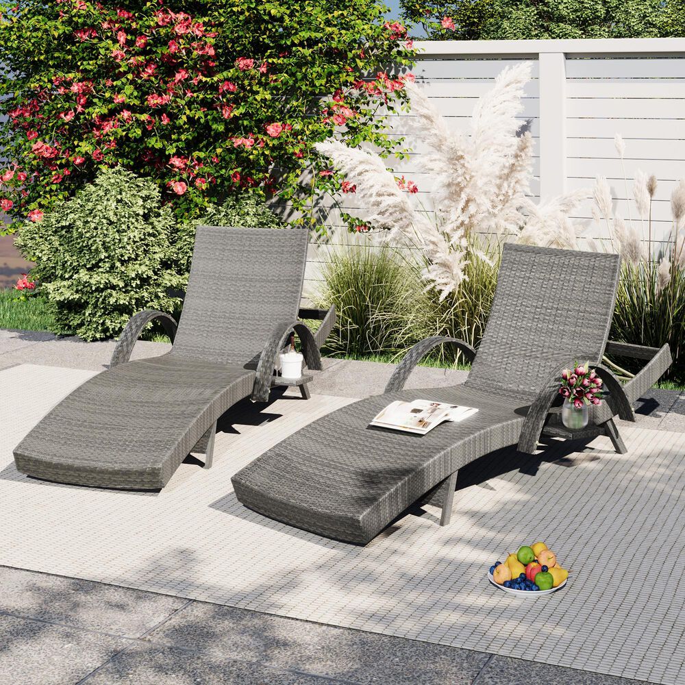 HOMLUX Outdoor Chaise Lounge in Grey (Set of 2), , large
