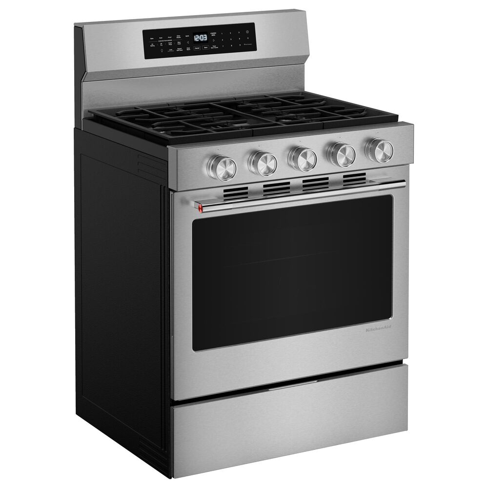 KitchenAid 2-Piece Kitchen Package with 30" Smart Freestanding Gas Range and 30" Over-the-Range Microwave Oven in PrintShield Stainless Steel, , large