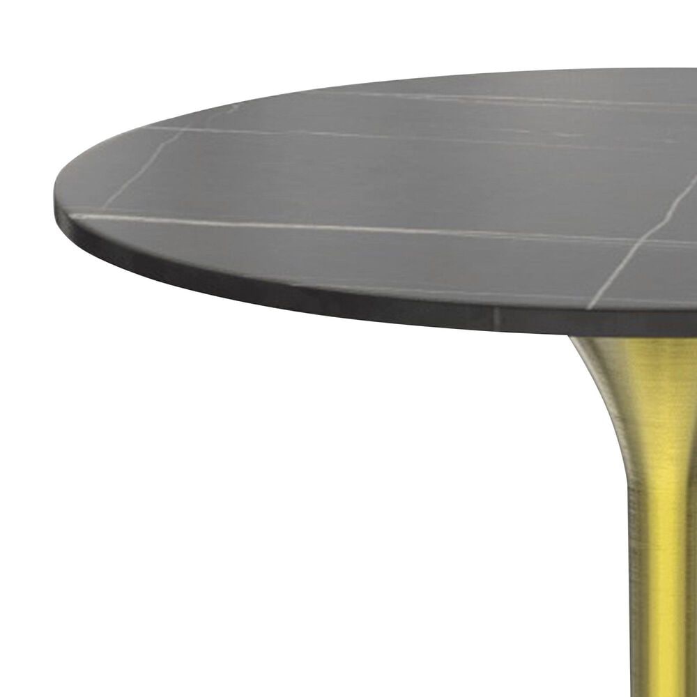 Leisuremod LeisureMod Verve Collection 27 Round Dining Table, Brushed Gold Base with Sintered Stone Black Top, , large