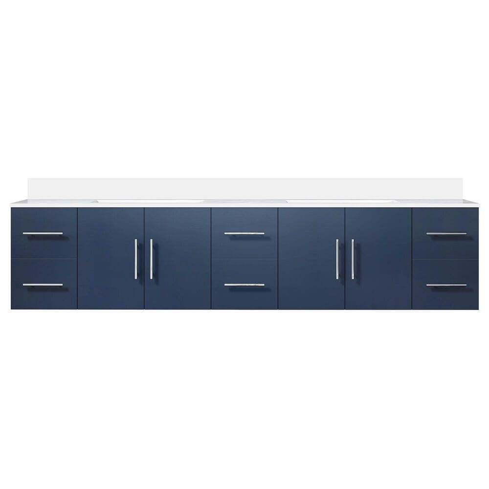 Lexora Home Geneva 84&quot; Double Bathroom Vanity in Navy Blue with 2 cm White Cultured Marble Top and Rectangular Sinks, , large