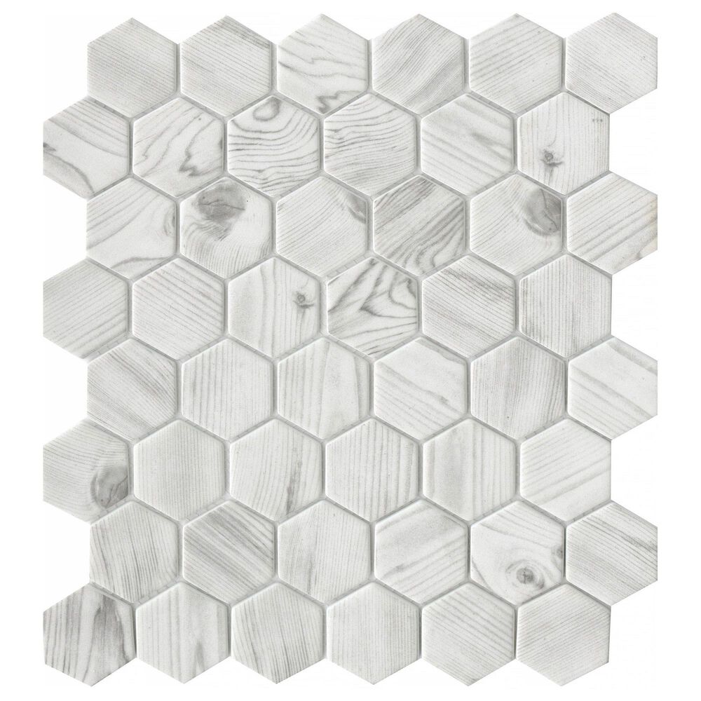 Emser Echo White 2" Hexagon on 12" x 14" Glass Mosaic Sheet, , large