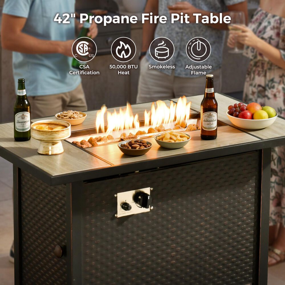 HOMLUX 42" Outdoor Propane Fire Pit Table in Black, , large