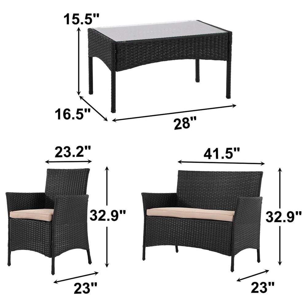 Furniture of America Bianca 4-Piece Patio Conversation Set in Black, , large