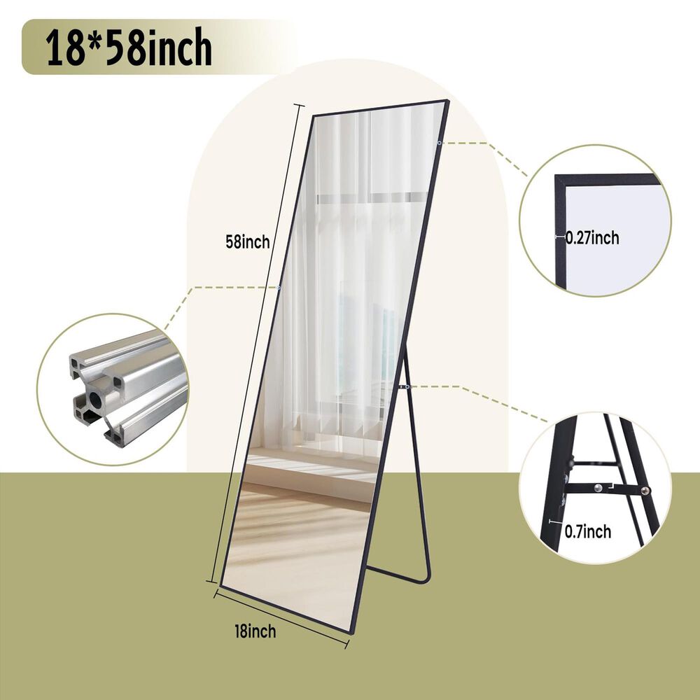 HOMLUX 18" x 58" Rectangular Full Length Floor Mirror in Black, , large