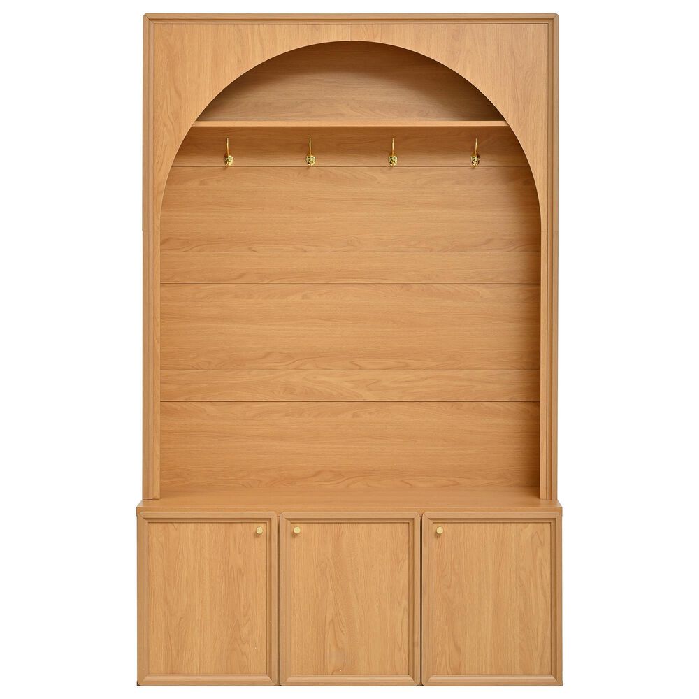 HOMLUX 4-Hook Hall Tree with Entryway Storage Bench in Natural, , large
