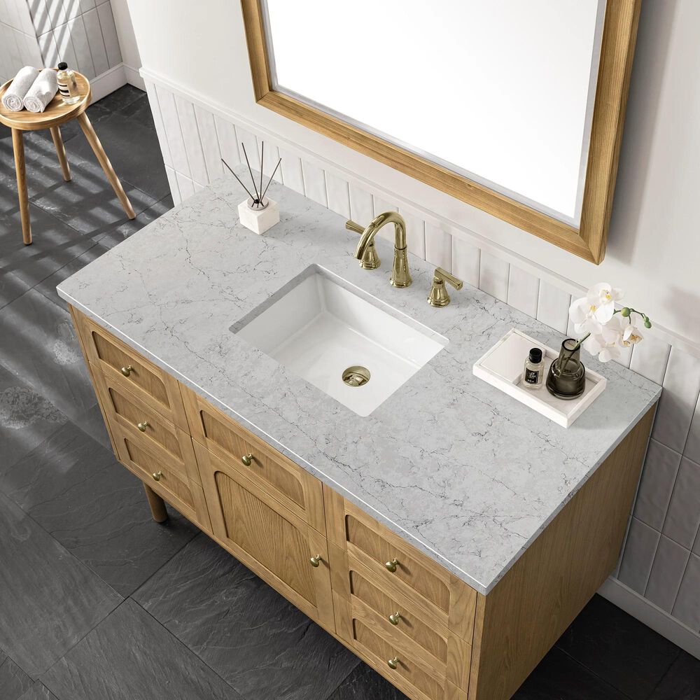James Martin Vanities Laurent 48&quot; Single Bathroom Vanity in Light Natural Oak with 3 cm Eternal Jasmine Pearl Quartz Top and Rectangular Sink, , large