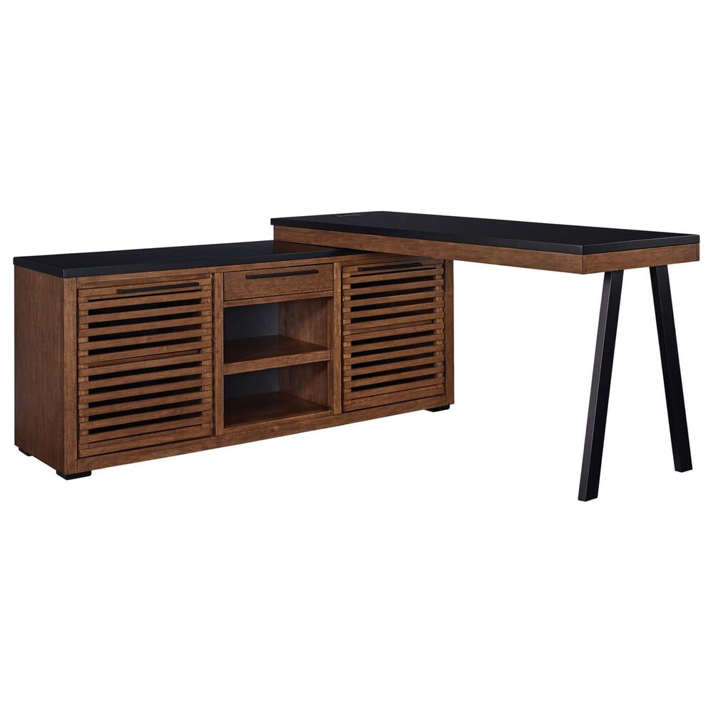 Ashley Kallari 67" Credenza Desk with Return in Warm Brown and Matte Black, , large