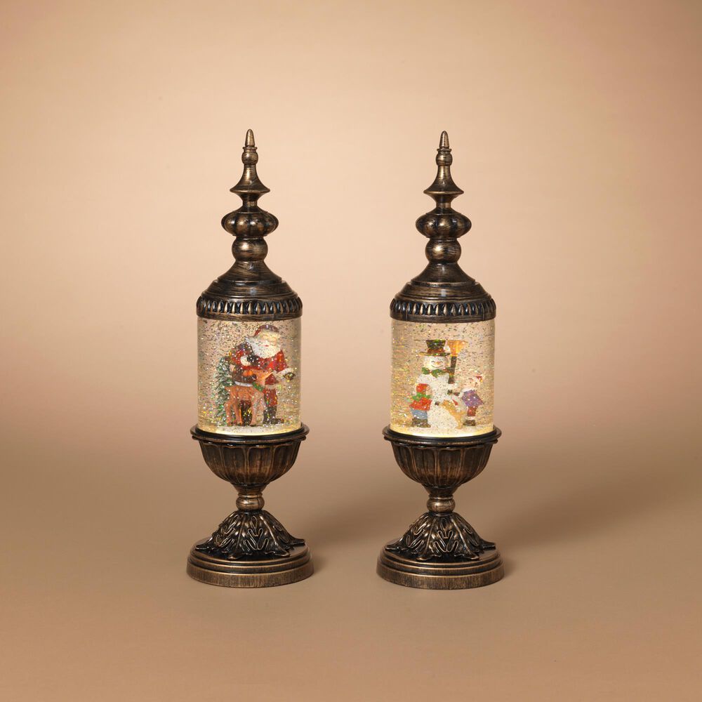The Gerson Company 15&quot;H Battery-Operated Lighted Holiday Spinning Water Globe Lantern in Brown &#40;Set of 2&#41;, , large