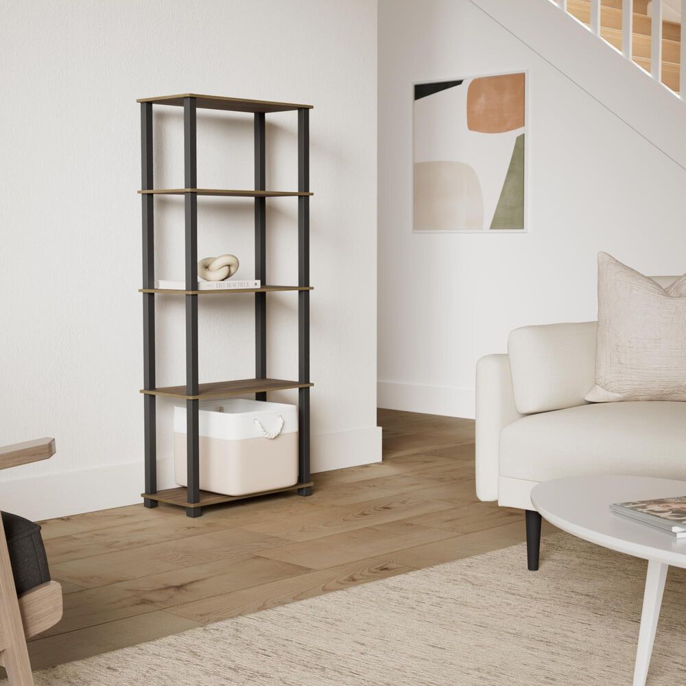 HOMLUX 5-Tier Display Rack in Columbia Walnut and Black, , large