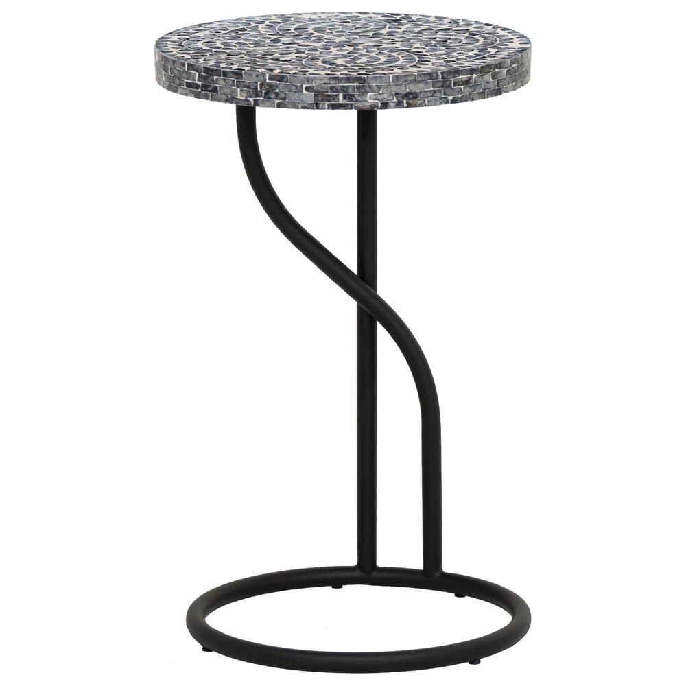 Linon Home Decor Padget Capiz Round Side Table in Black, , large