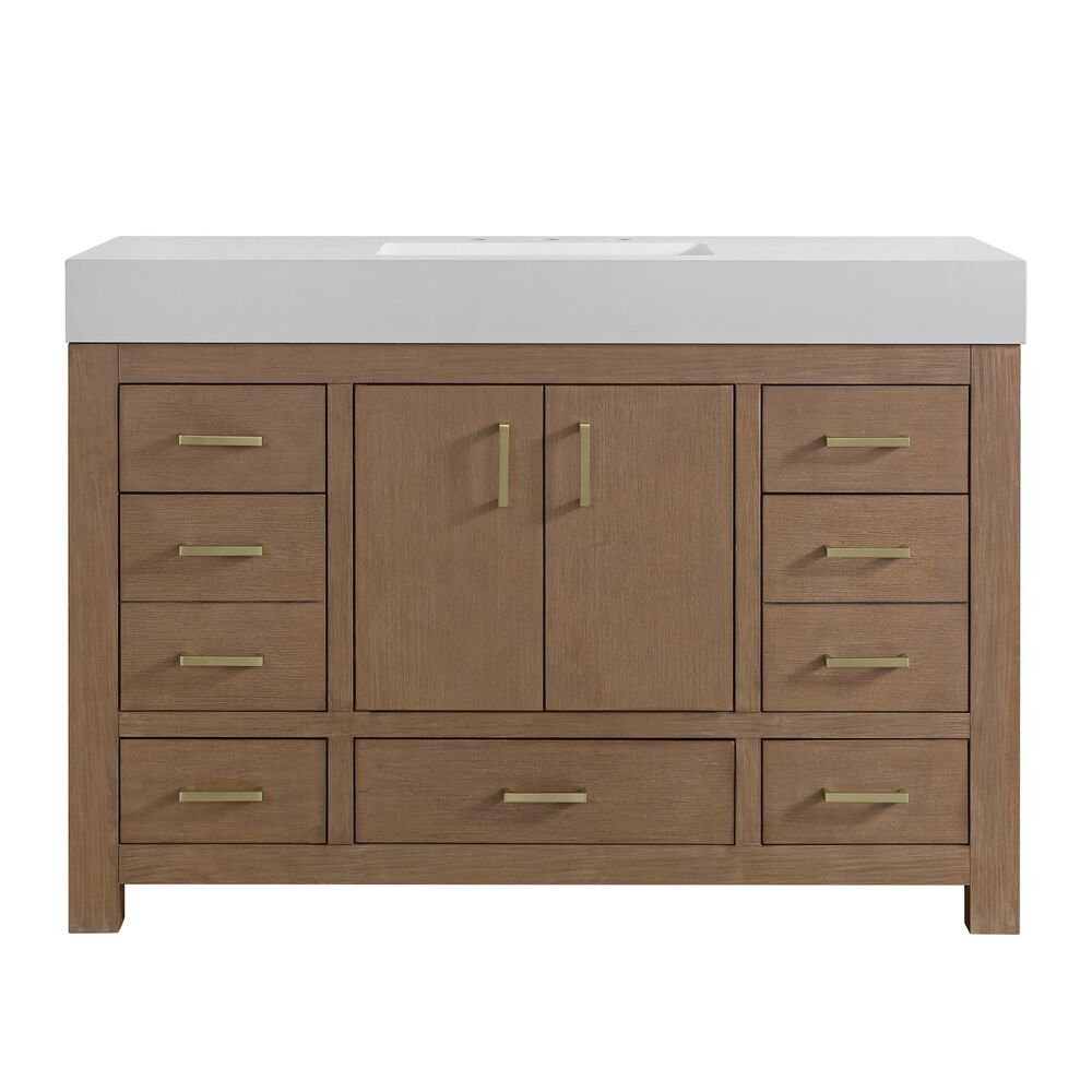 37B Alanya 48" Single Bathroom Vanity in Walnut Drift with White Composite Stone Top, , large