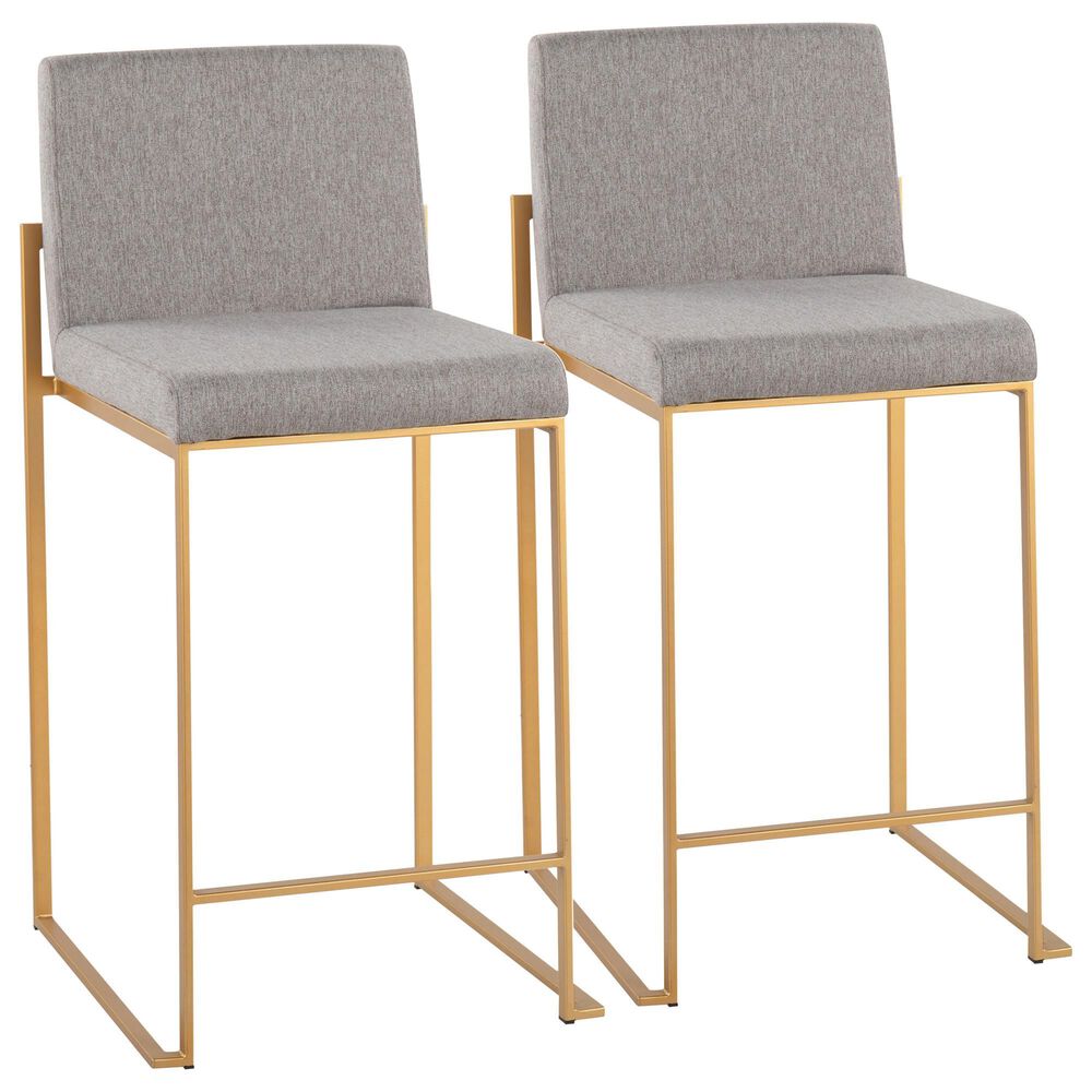 Lumisource Fuji Counter Stool with Grey Cushion in Gold Finish (Set of 2), , large