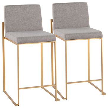 Lumisource Fuji Counter Stool with Grey Cushion in Gold Finish (Set of 2), , large
