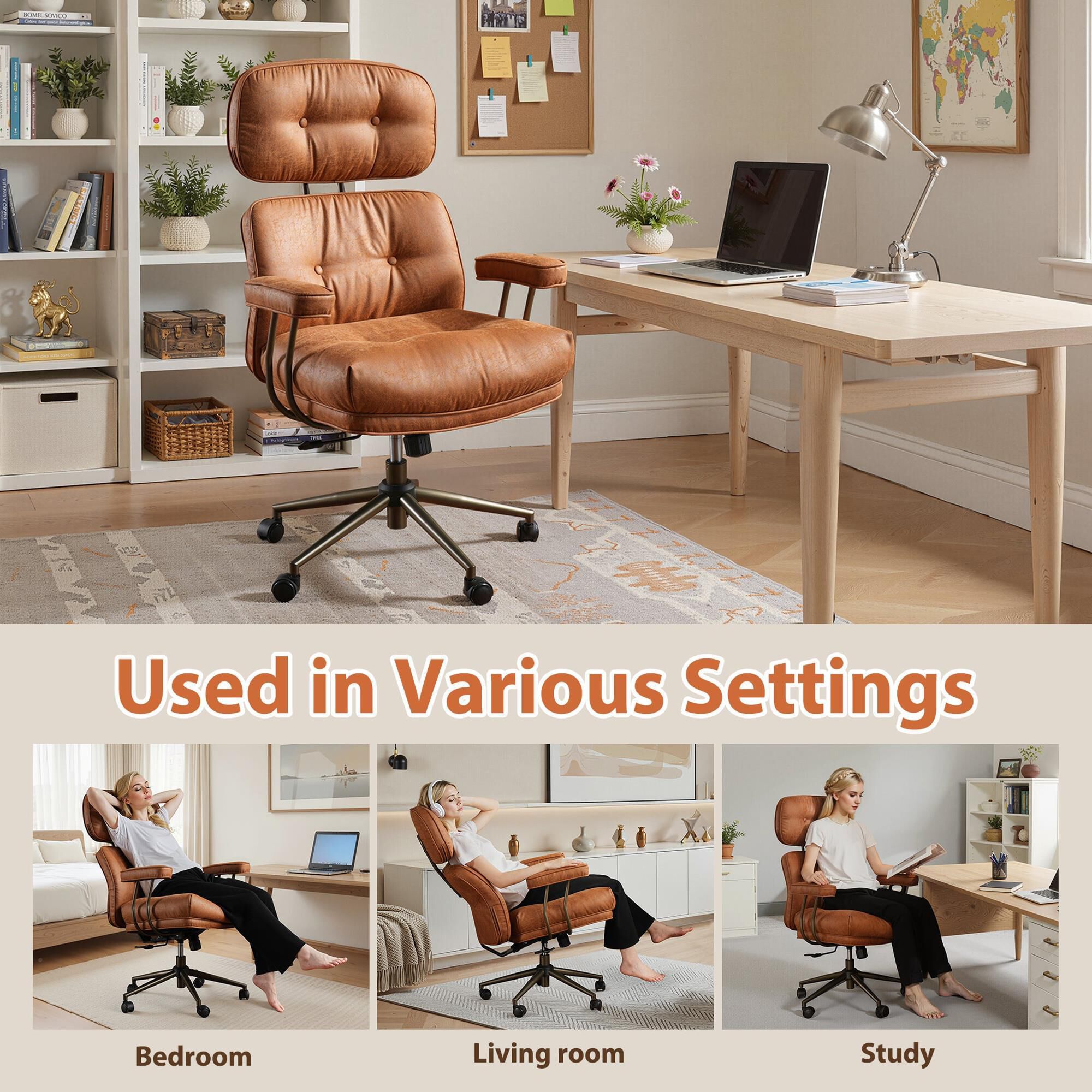 HOMLUX High Back Executive Office Chair with Suede Leather in Brown