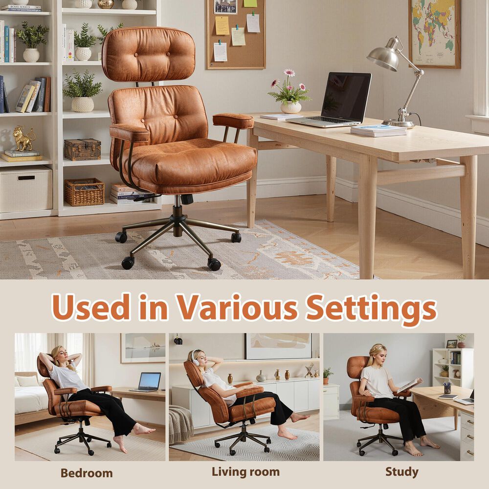 HOMLUX High Back Executive Office Chair with Suede Leather in Brown, , large