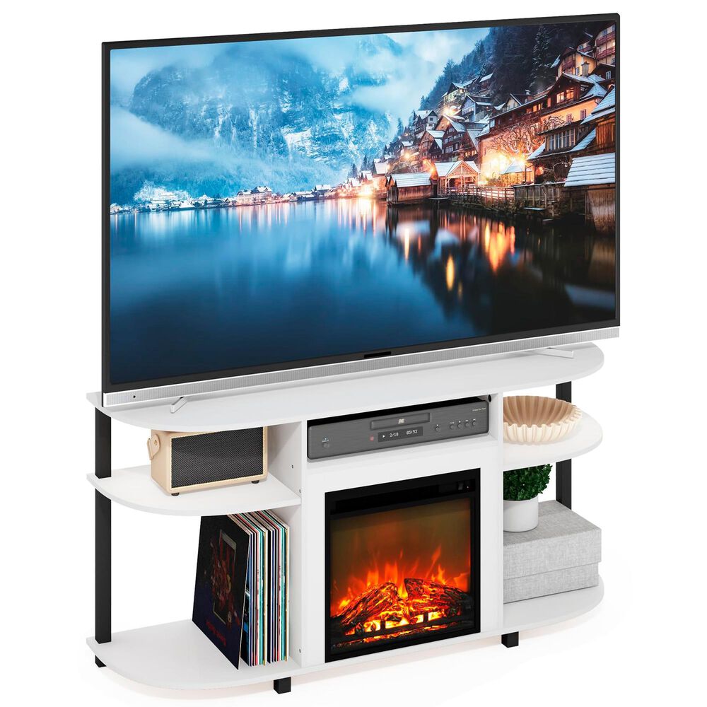 HOMLUX 47" Curved TV Stand with Electric Fireplace in White and Black, , large