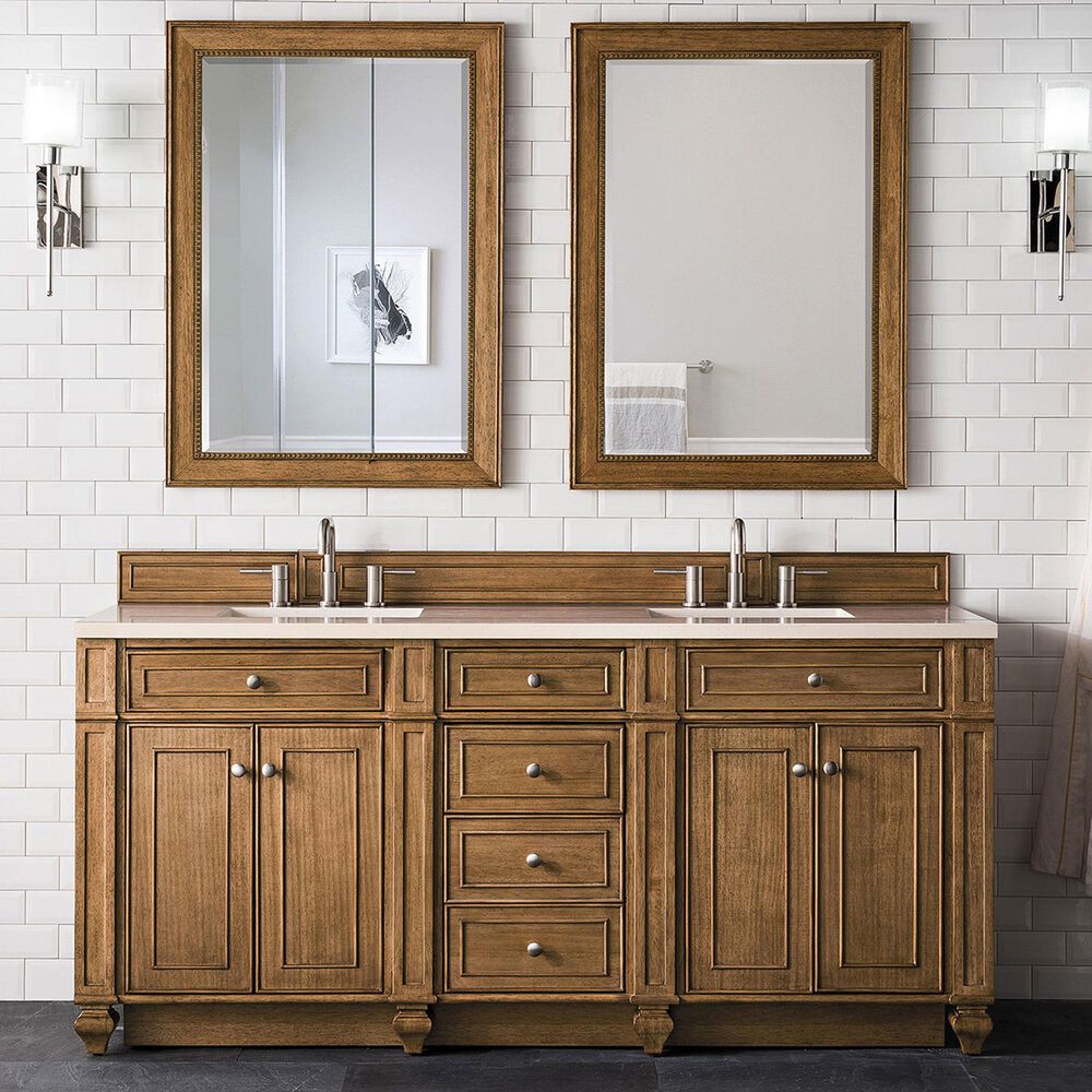 James Martin Vanities Bristol 72&quot; Double Bathroom Vanity in Saddle Brown with 3 cm Eternal Marfil Quartz Top and Rectangular Sinks, , large