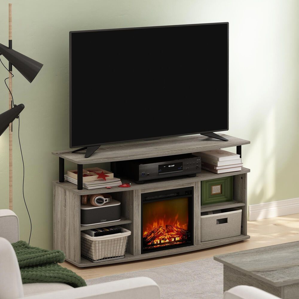 HOMLUX 47" TV Stand with Electric Fireplace in French Oak Grey and Black, , large
