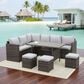 Hearth and Haven 7-Piece Outdoor Dining Set with Grey Cushion in Brown, , large