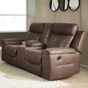 Signature Design by Ashley Jesolo Manual Double Reclining Loveseat with Console in Coffee, , large