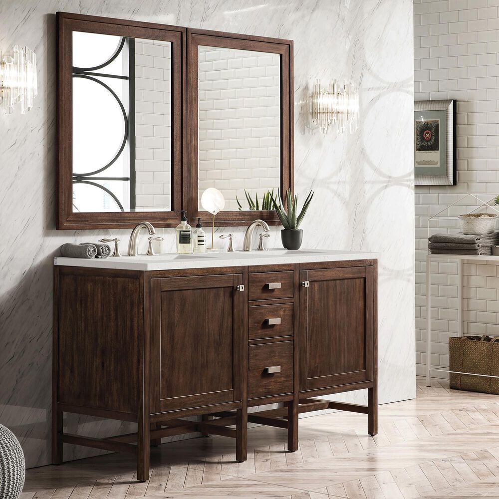 James Martin Vanities Addison 60&quot; Double Bathroom Vanity in Mid-Century Acacia with 3 cm Lime Delight Quartz Top and Rectangular Sinks, , large