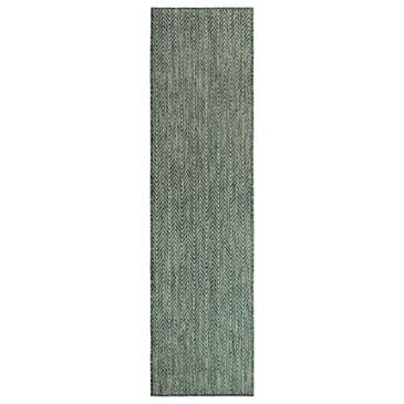 Nourison Horizon HOZ02 Green 2"2" x 8" Indoor/Outdoor Runner, , large