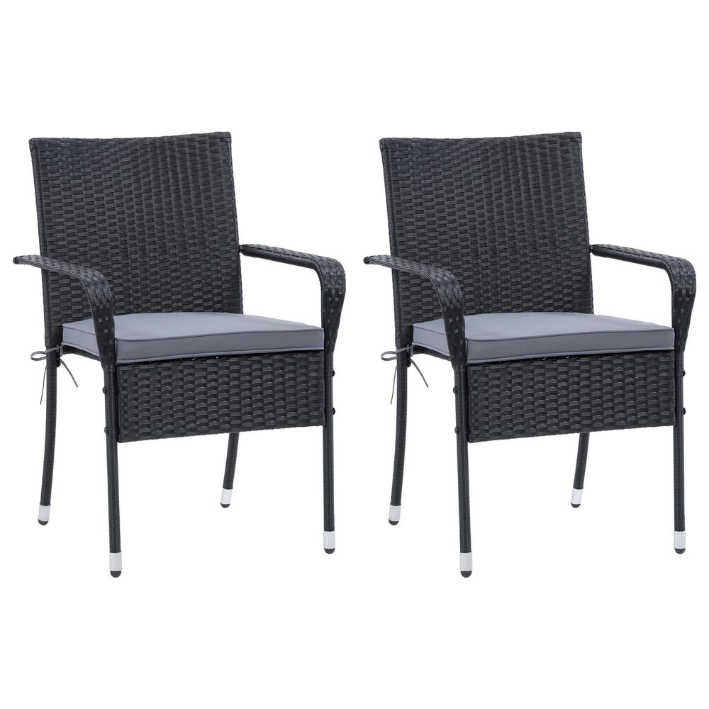 CorLiving Parksville Patio Dining Chair in Black/Ash Gray (Set of 2), , large