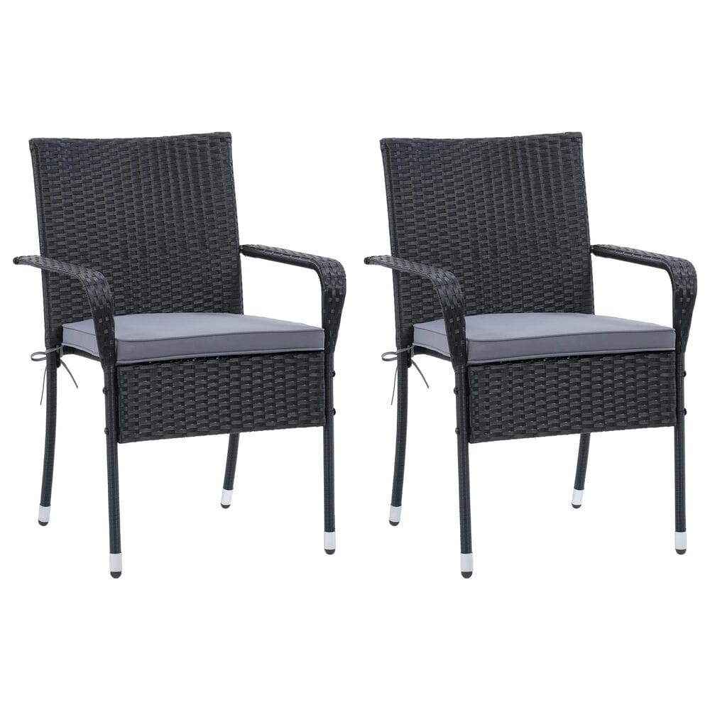 CorLiving Parksville Patio Dining Chair in Black/Ash Gray (Set of 2), , large