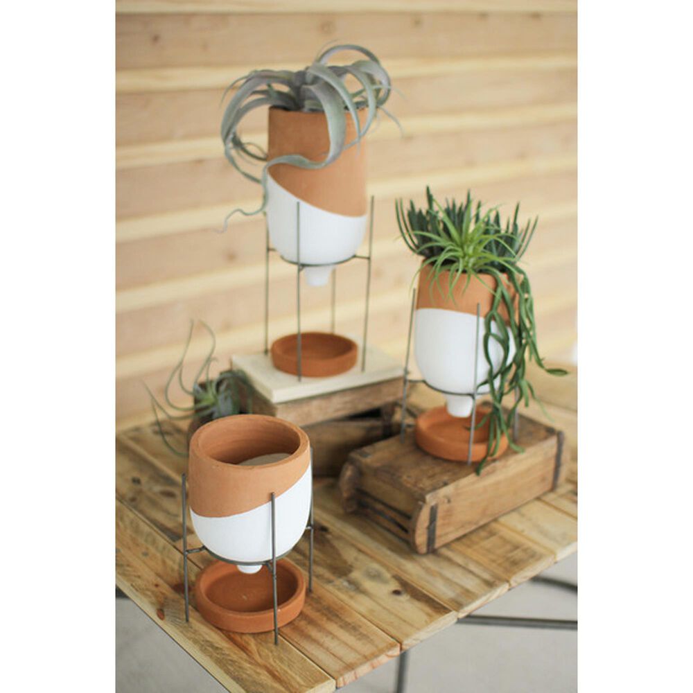 Kalalou Dipped Clay Pots in Natural/White (Set of 3), , large