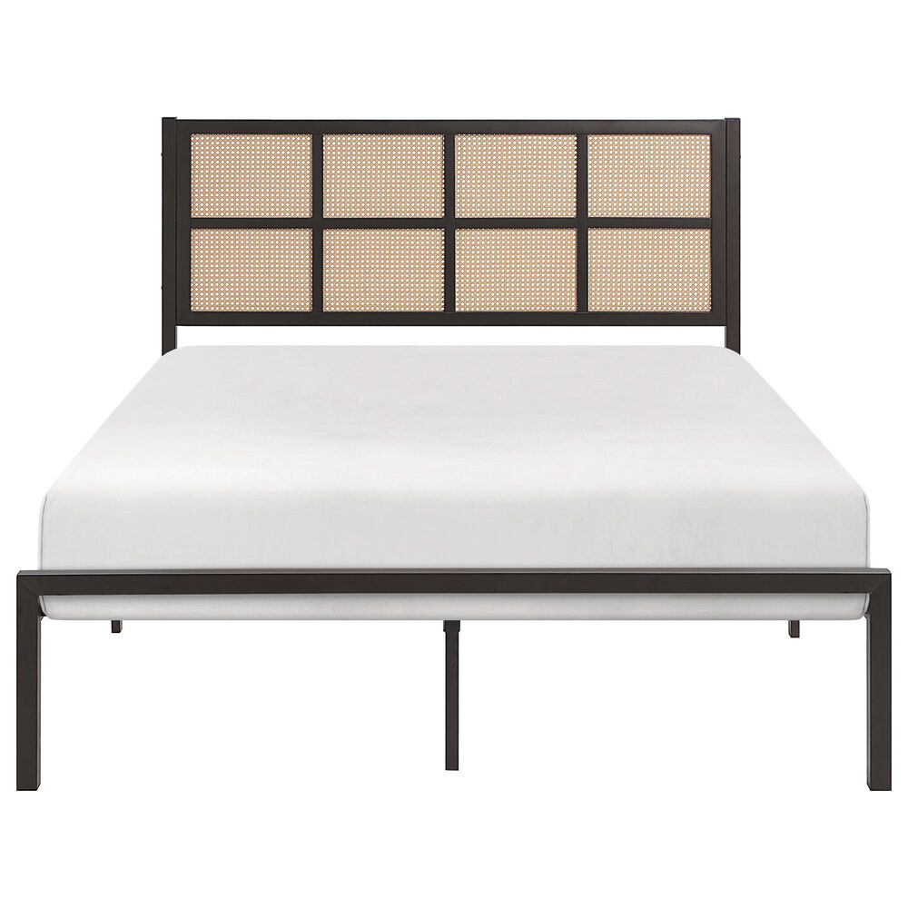 Hearth and Haven Full Platform Bed with Faux Cane Panel Headboard in Dark Bronze, , large