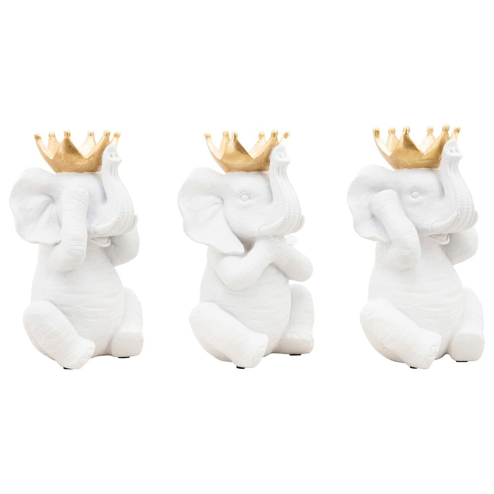 Sagebrook Home 8" No See, Speak and Hear Elephant Figurine in White (Set of 3), , large