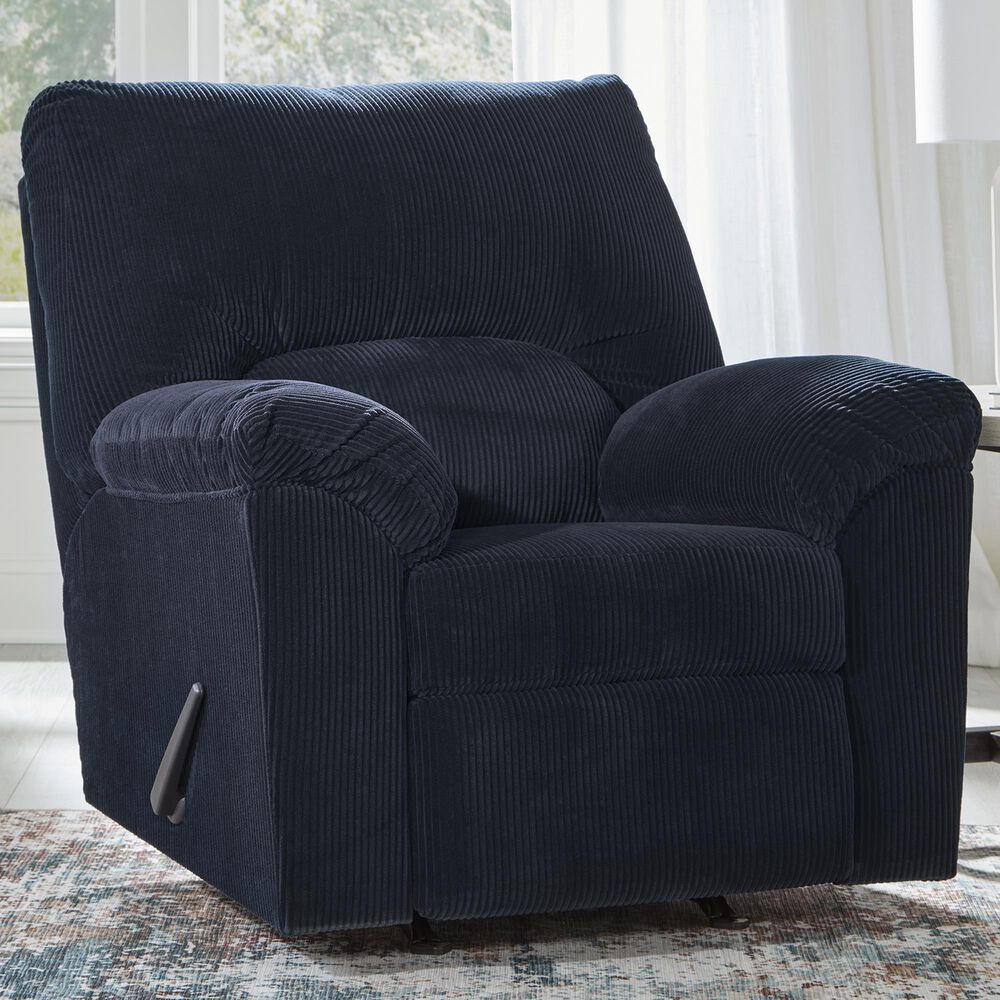 Ashley SimpleJoy Manual Rocker Recliner in Navy, , large