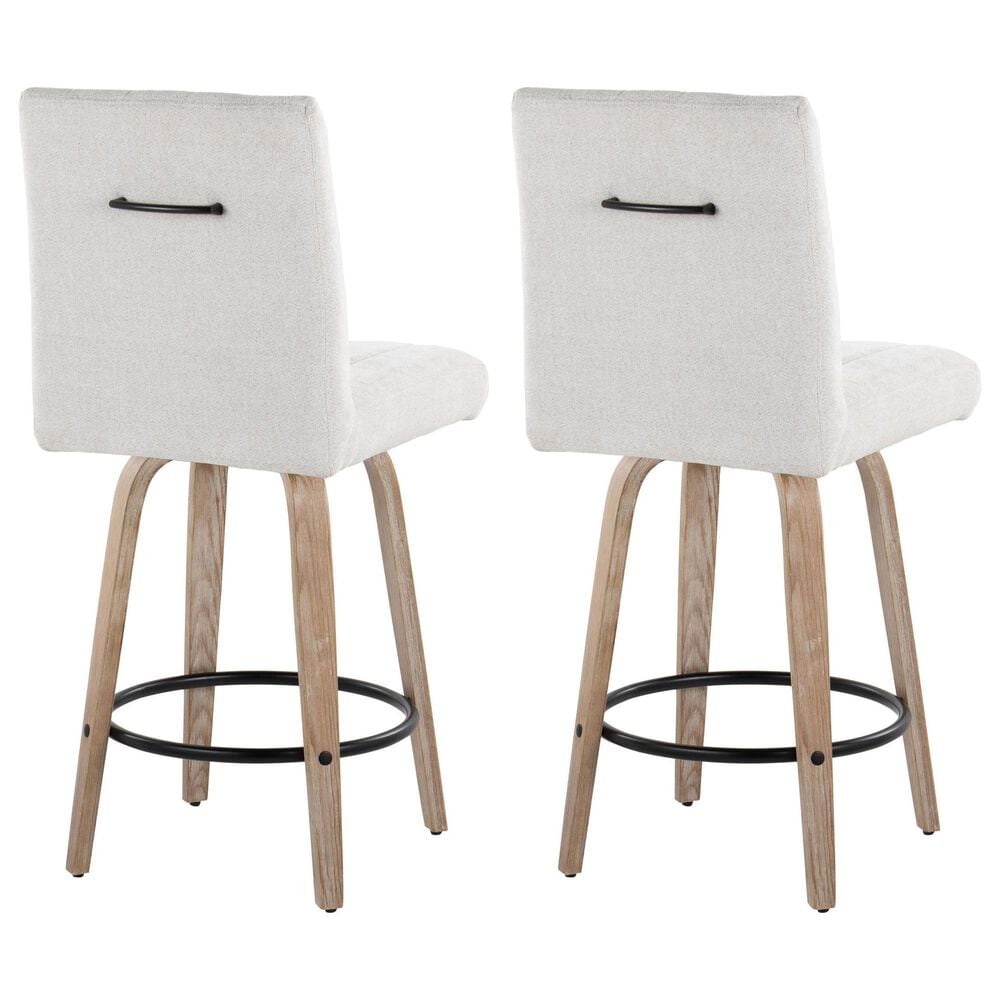 LumiSource Hank Swivel Counter Stool with Light Grey Fabric Upholstery in Whitewashed and Black (Set of 2), , large