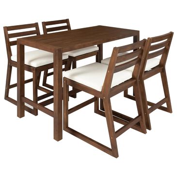 HOMLUX 5-Piece Patio Bar Set with 52" Rectangular Mocha Table in Beige, , large