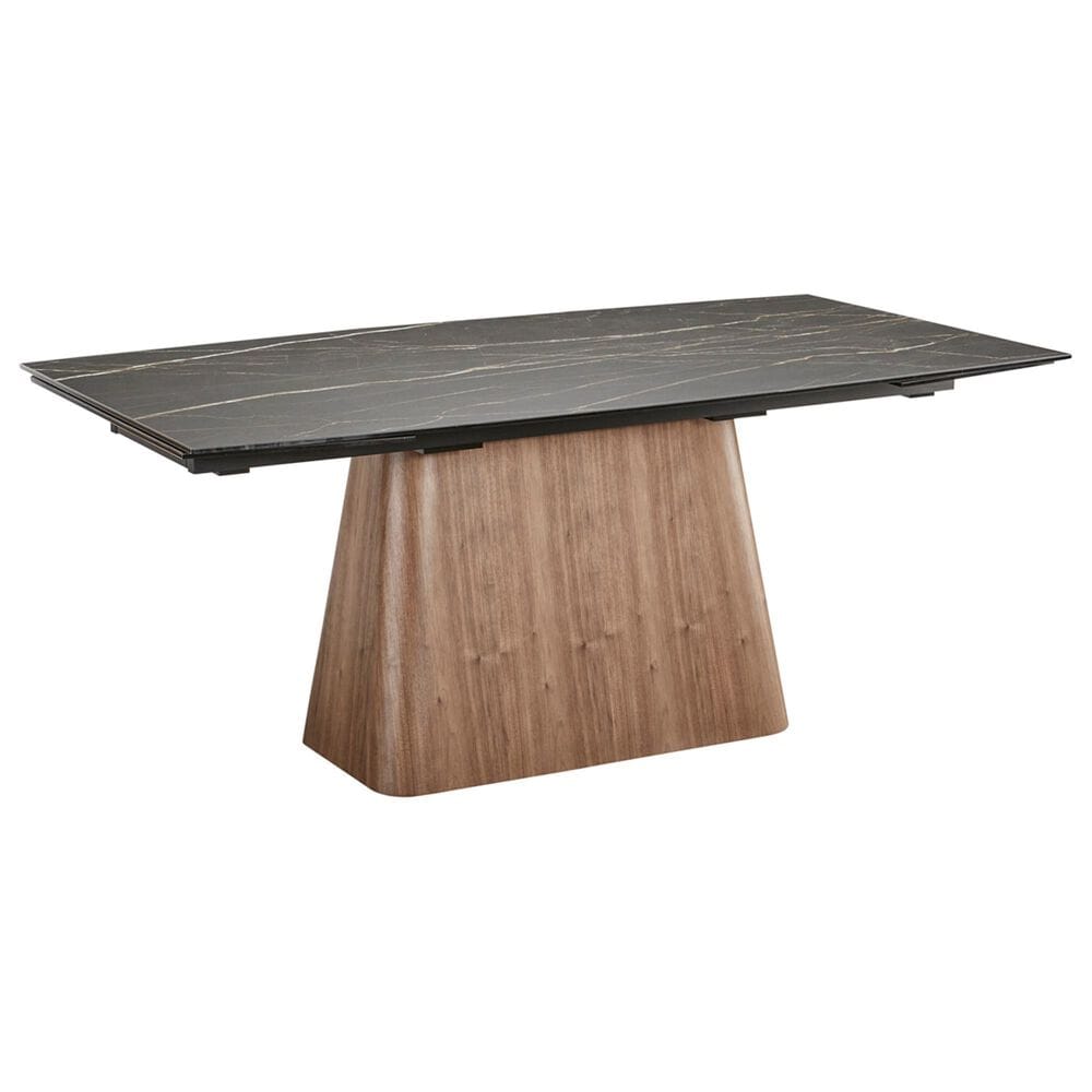 CASABIANCA HOME Totem Manual Dining Table with Walnut Base and Black Marbled Porcelain , , large