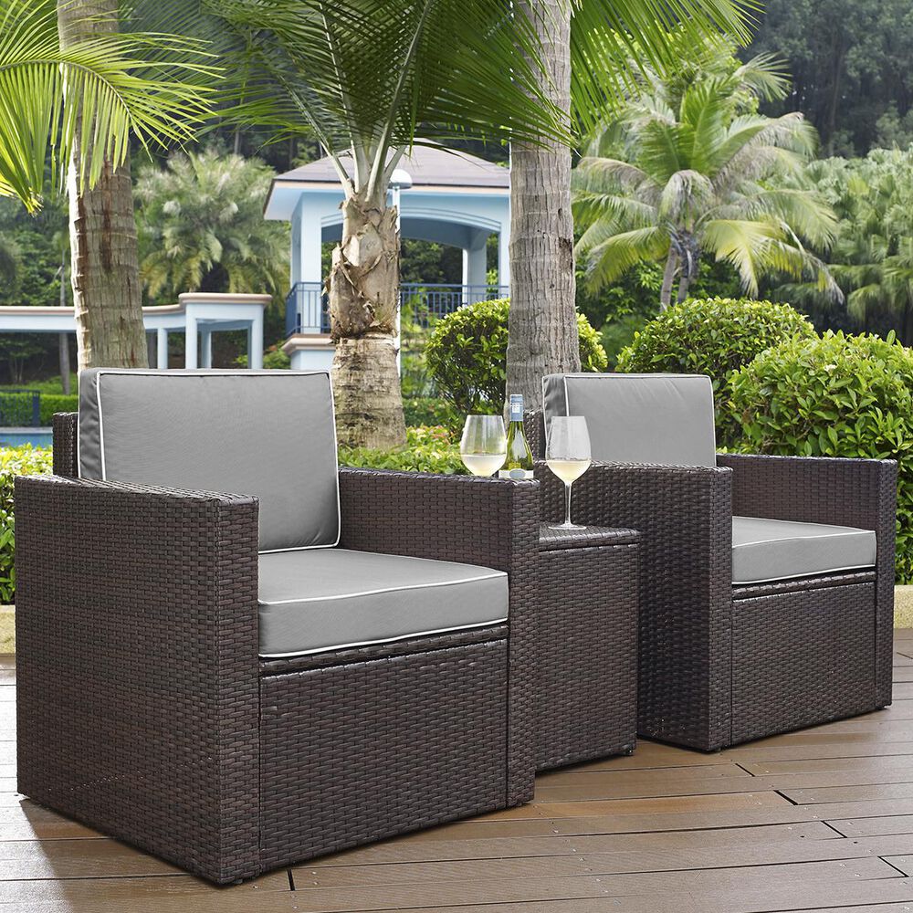 Firefly Palm Harbor 3-Piece Outdoor Wicker Conversation Set with Grey Cushions, , large