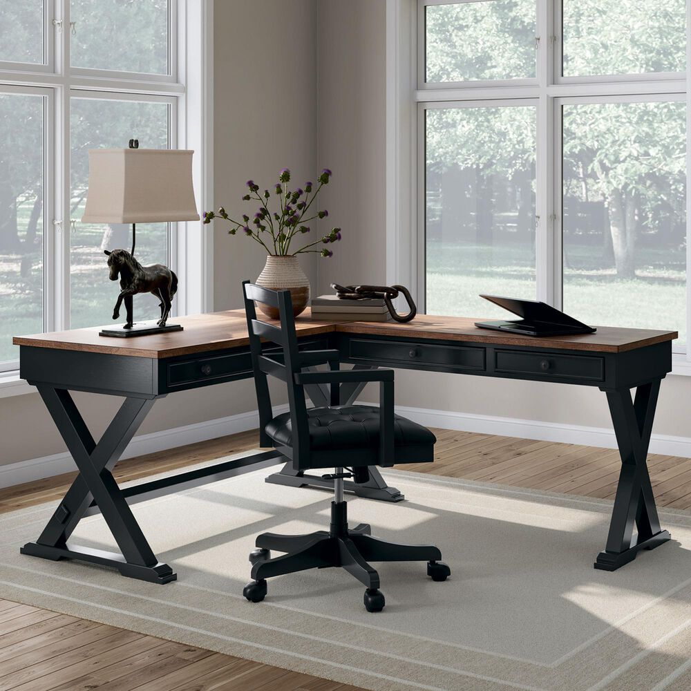 Ashley Wildenauer 3-Piece L-Shape Desk with Chair Set in Brown and Black, , large