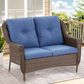 Sunwell Garden 2-Seater Patio Loveseat with Floral Armrests in Navy, , large